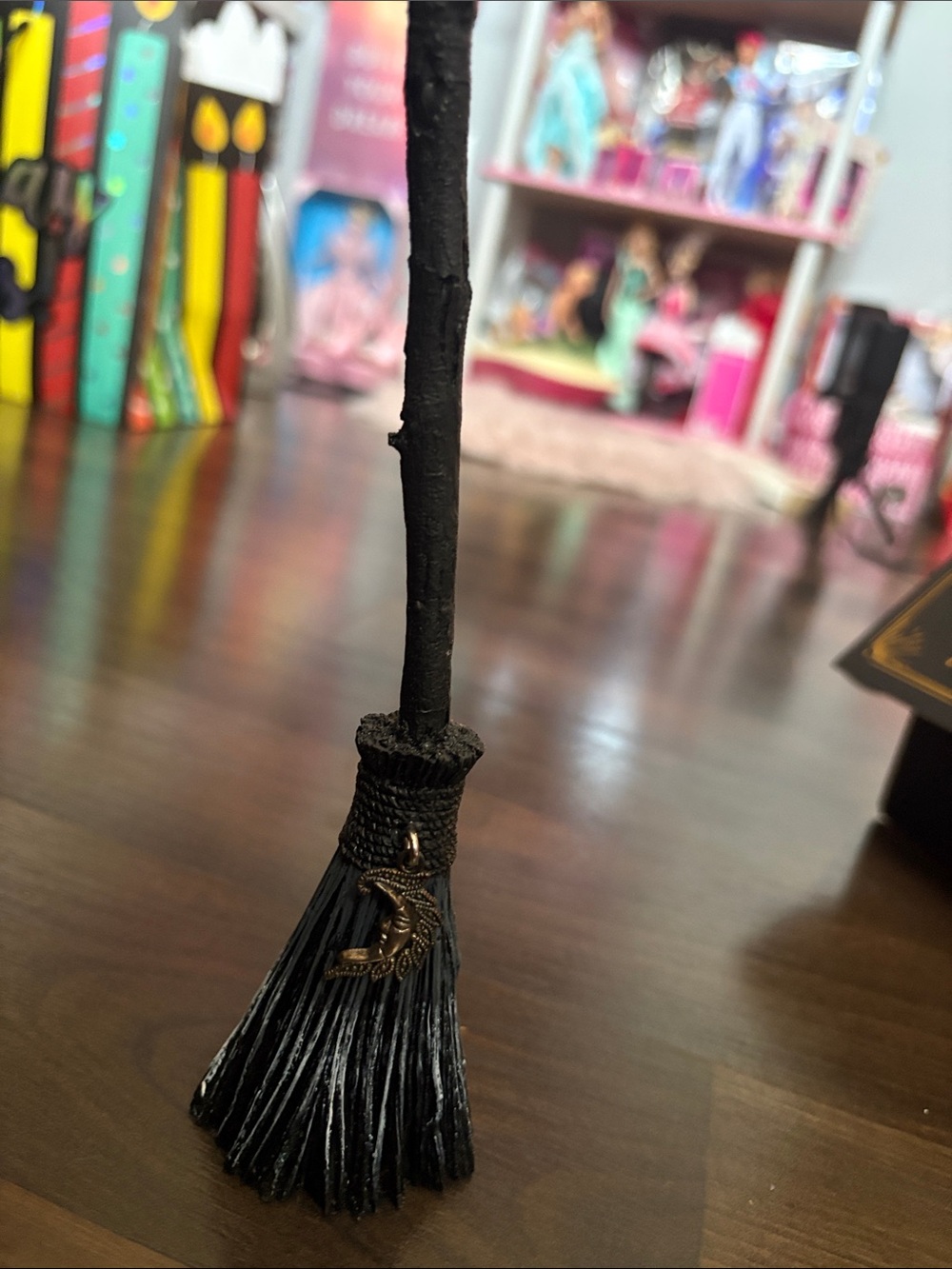 Black Decorative Mini Broom with Crescent Moon Charm